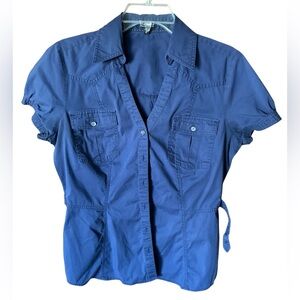 Express Navy Blue Button‑Up Fitted Top – Size M